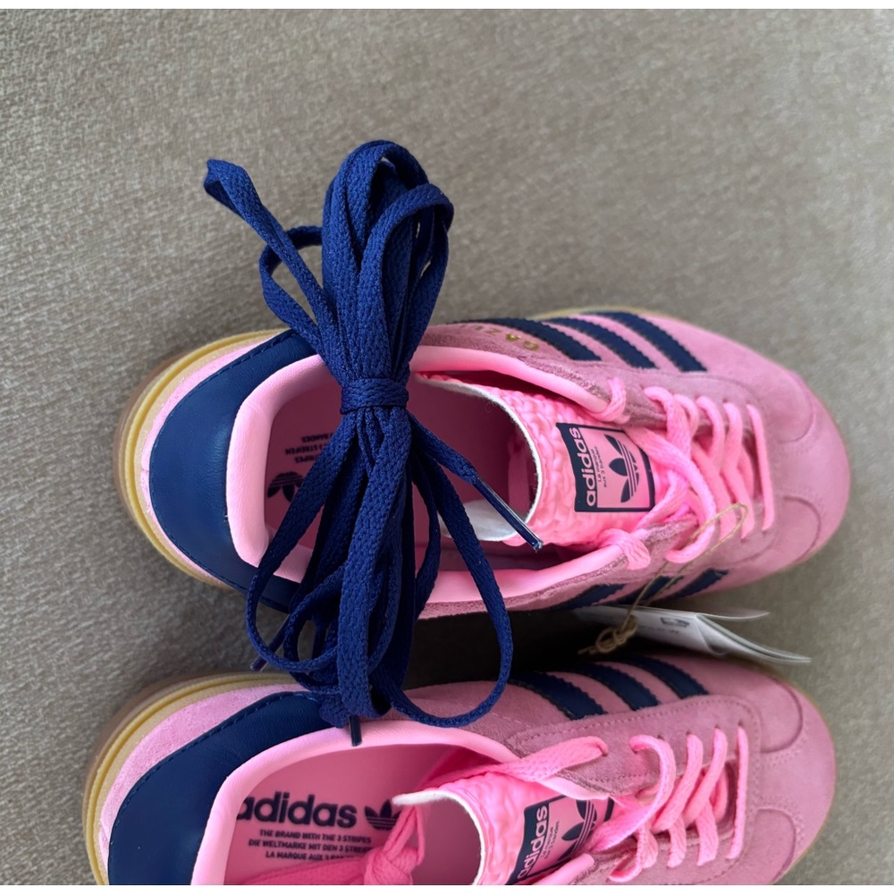 adidas Women's Pink Sneakers with Blue Stripes - Picture 8 of 12